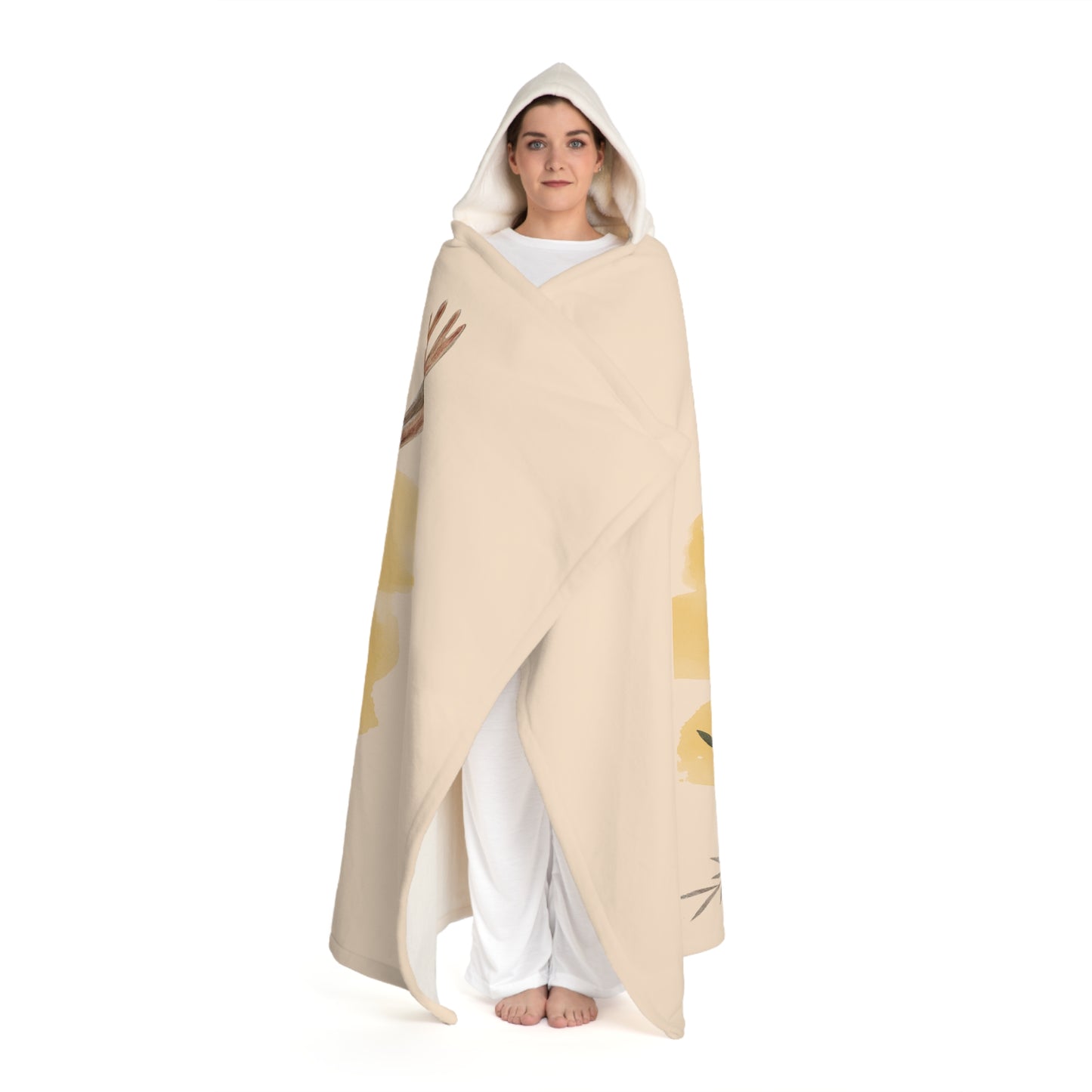 HIRSCH LANDHAUS STIL • Kapuzen Kuscheldecke Beige Creme • Wohndecke Sherpa 130cm x 180cm