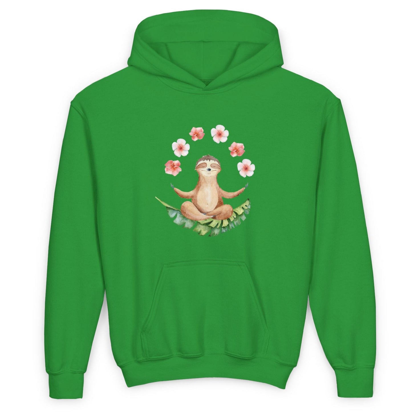 FAULTIER MEDITATION TIERYOGA NIEDLICH SÜß MIT BLUMEN • Kinder Hoodie für Mädchen & Jungen (7–16 Jahre) | Kuschelweiche Baumwolle 🌿