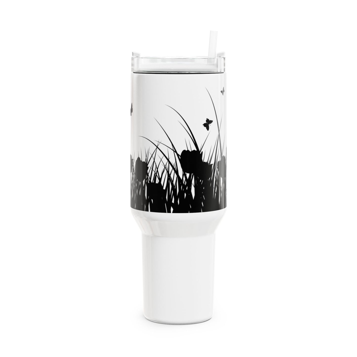 MOHNBLUMEN WIESE SCHMETTERLINGE • Tumbler mit Henkel & Strohhalm • XXL Reisebecher 1,2L
