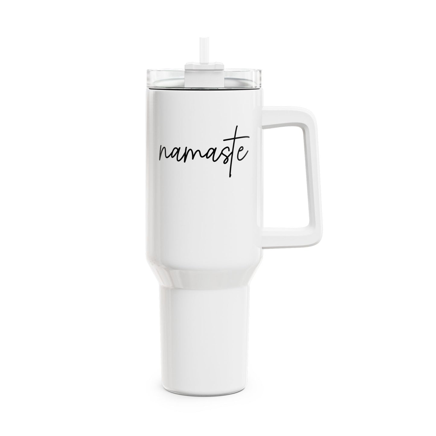 NAMASTE YOGA BEGRÜßUNGS SPRUCH • Tumbler mit Henkel & Strohhalm • XXL Reisebecher 1,2L - YOGA SANTA