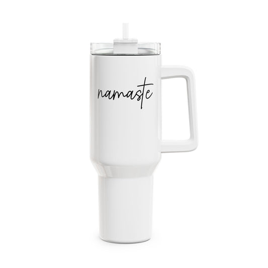 NAMASTE YOGA BEGRÜßUNGS SPRUCH • Tumbler mit Henkel & Strohhalm • XXL Reisebecher 1,2L - YOGA SANTA