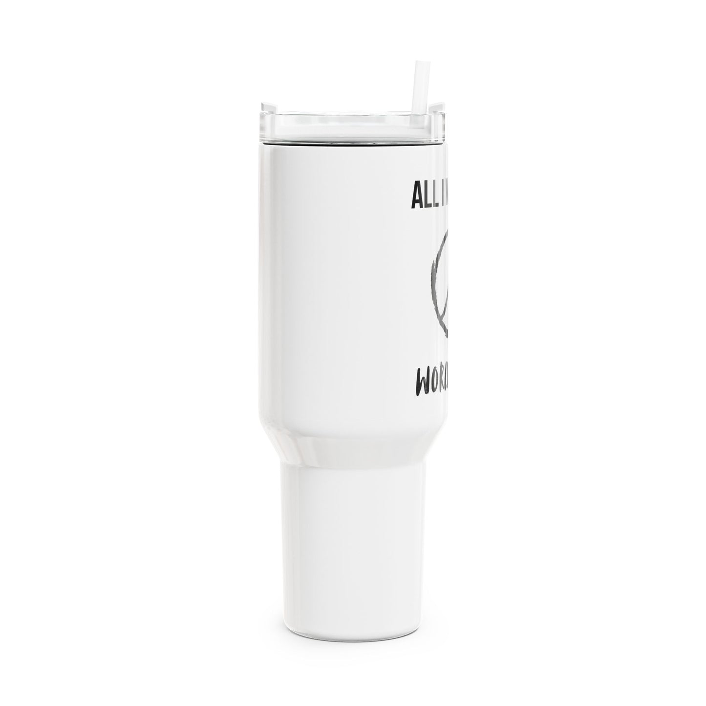 ALL I WANT IS WORLDPEACE • PEACE ZEICHEN • Tumbler mit Henkel & Strohhalm • XXL Reisebecher 1,2L