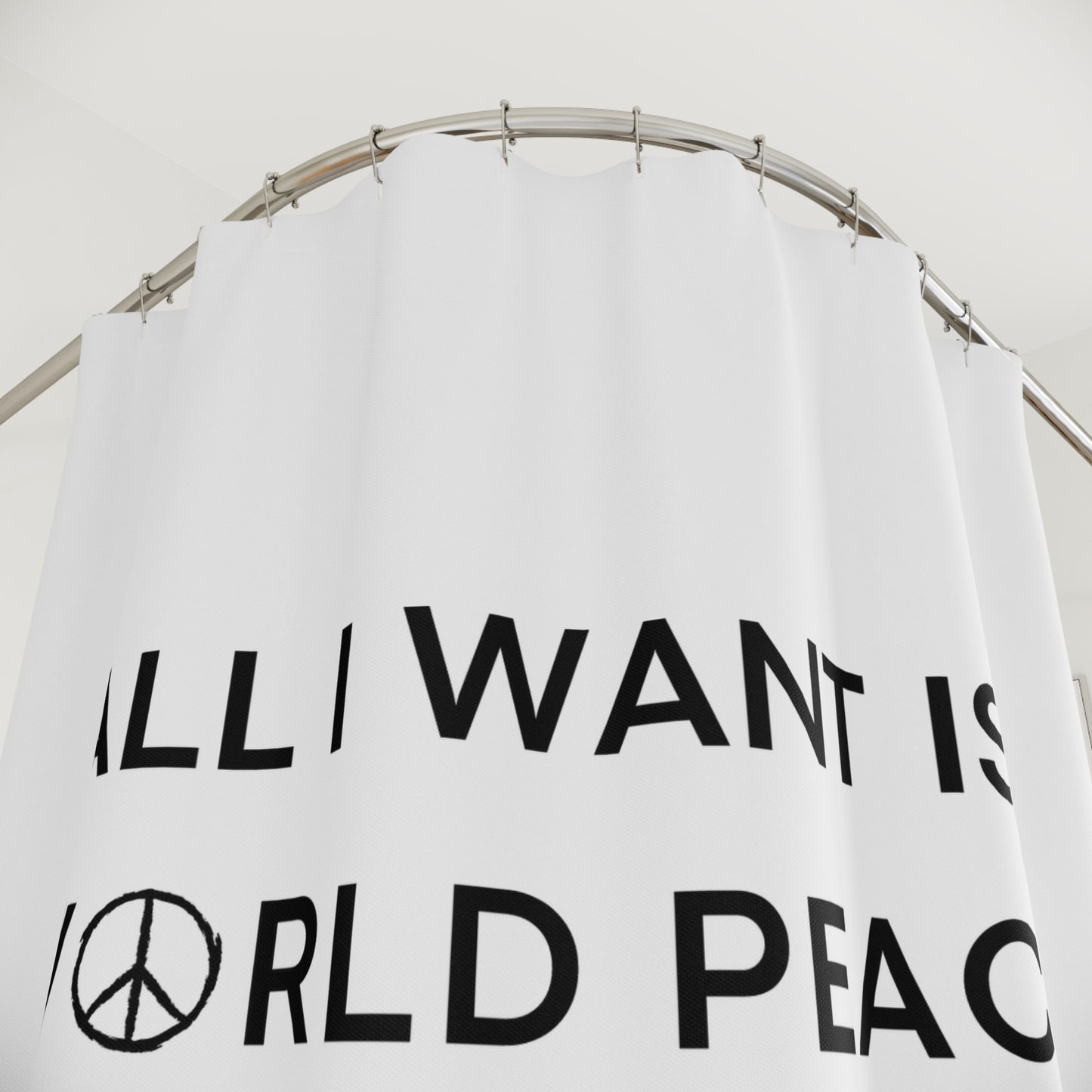 ALL I WANT IS WORLD PEACE - PEACHE ZEICHEN • Hochwertiger, Schöner Duschvorhang 180x200 cm Weiss