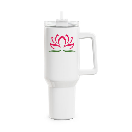 LOTUSBLUME PINK MOTIV • Tumbler mit Henkel & Strohhalm • XXL Reisebecher 1,2L - YOGA SANTA