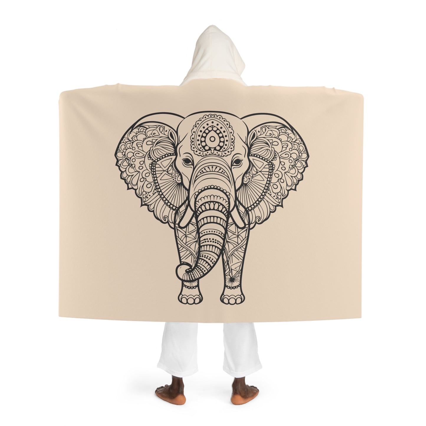 ELEFANT INDISCH • Kapuzen Kuscheldecke Beige Creme • Wohndecke Sherpa 130cm x 180cm