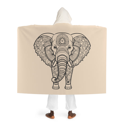 ELEFANT INDISCH • Kapuzen Kuscheldecke Beige Creme • Wohndecke Sherpa 130cm x 180cm