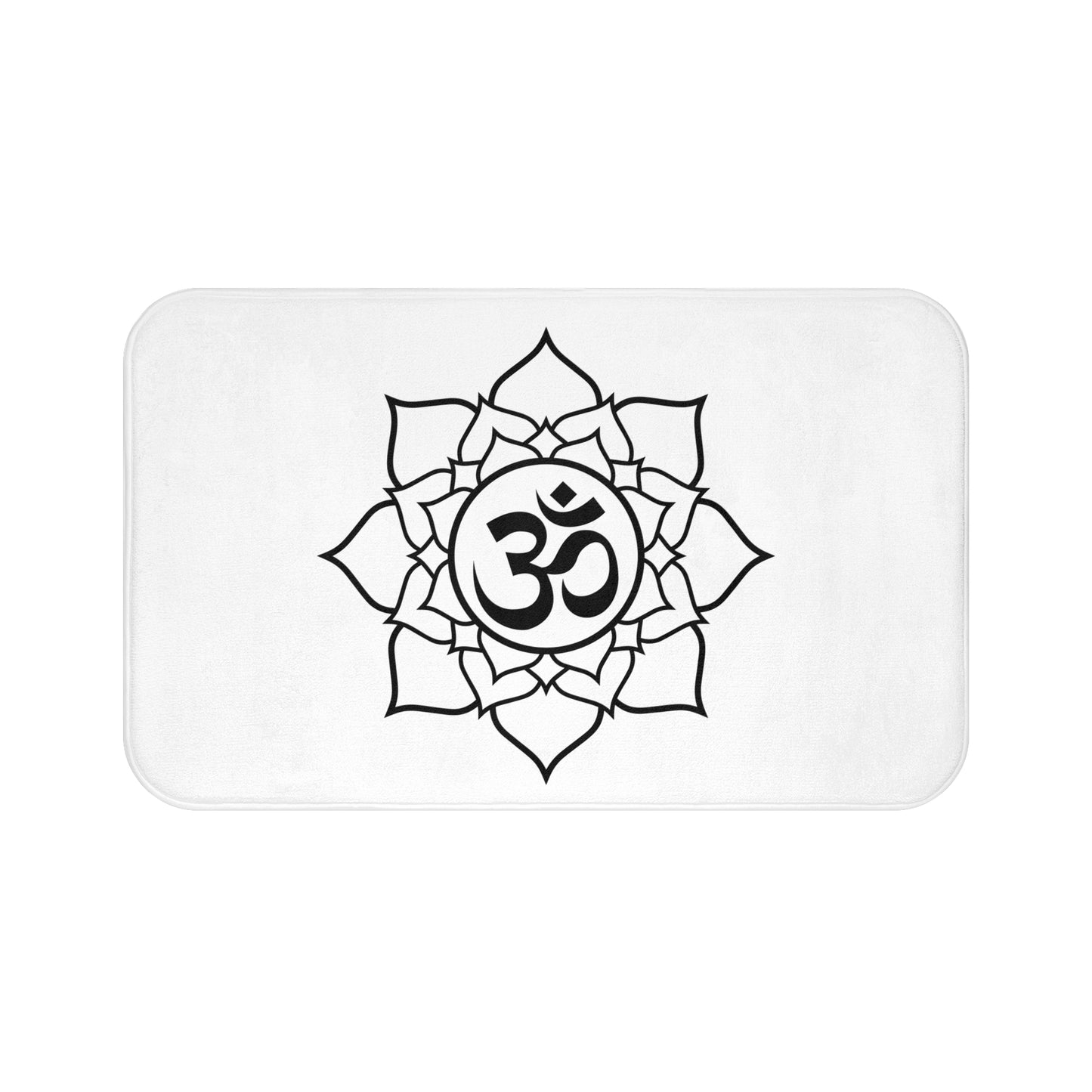 OM ZEICHEN OHM SYMBOL in BLUMEN MANDALA • Badvorleger Weiss / Fussmatte / Badteppich EXTRA Weich • 43 x 61 cm & 53 x 86 cm
