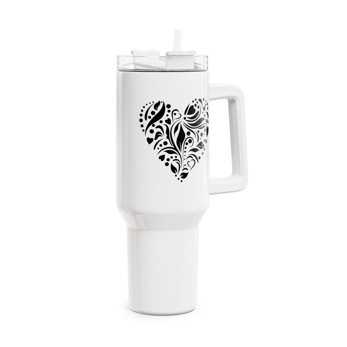 HERZ FLORALES MUSTER • Liebesbeweis Geschenk, LOVE Liebesbotschaft • Tumbler mit Henkel & Strohhalm • XXL Reisebecher 1,2L