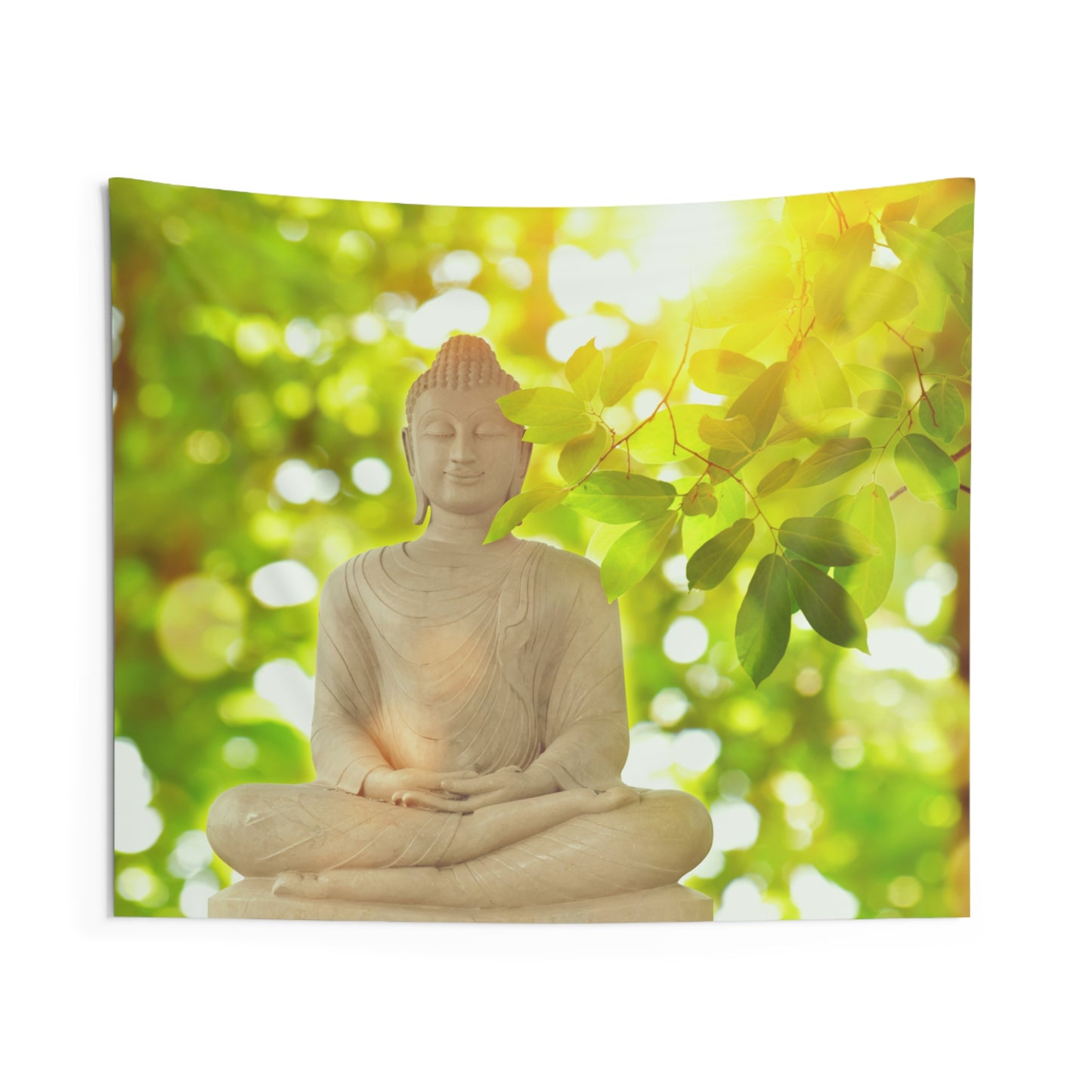 BUDDHA VOR GRÜNEN BLÄTTERN & Sonnenstrahlen • Wandtuch • Wandttepich • Wanddekor in v. Größen bis XXL