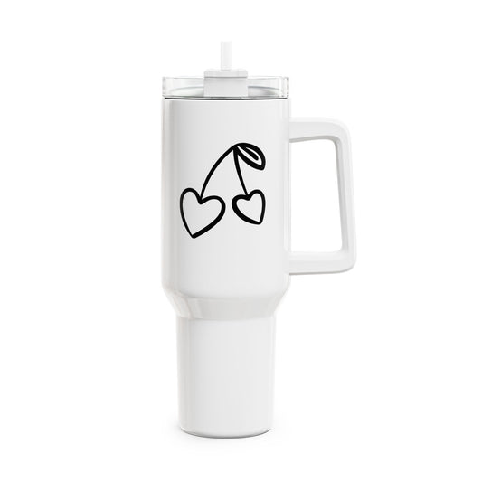 HERZ KIRSCHEN • Liebesbeweis Geschenk, LOVE Liebesbotschaft • Tumbler mit Henkel & Strohhalm • XXL Reisebecher 1,2L - YOGA SANTA
