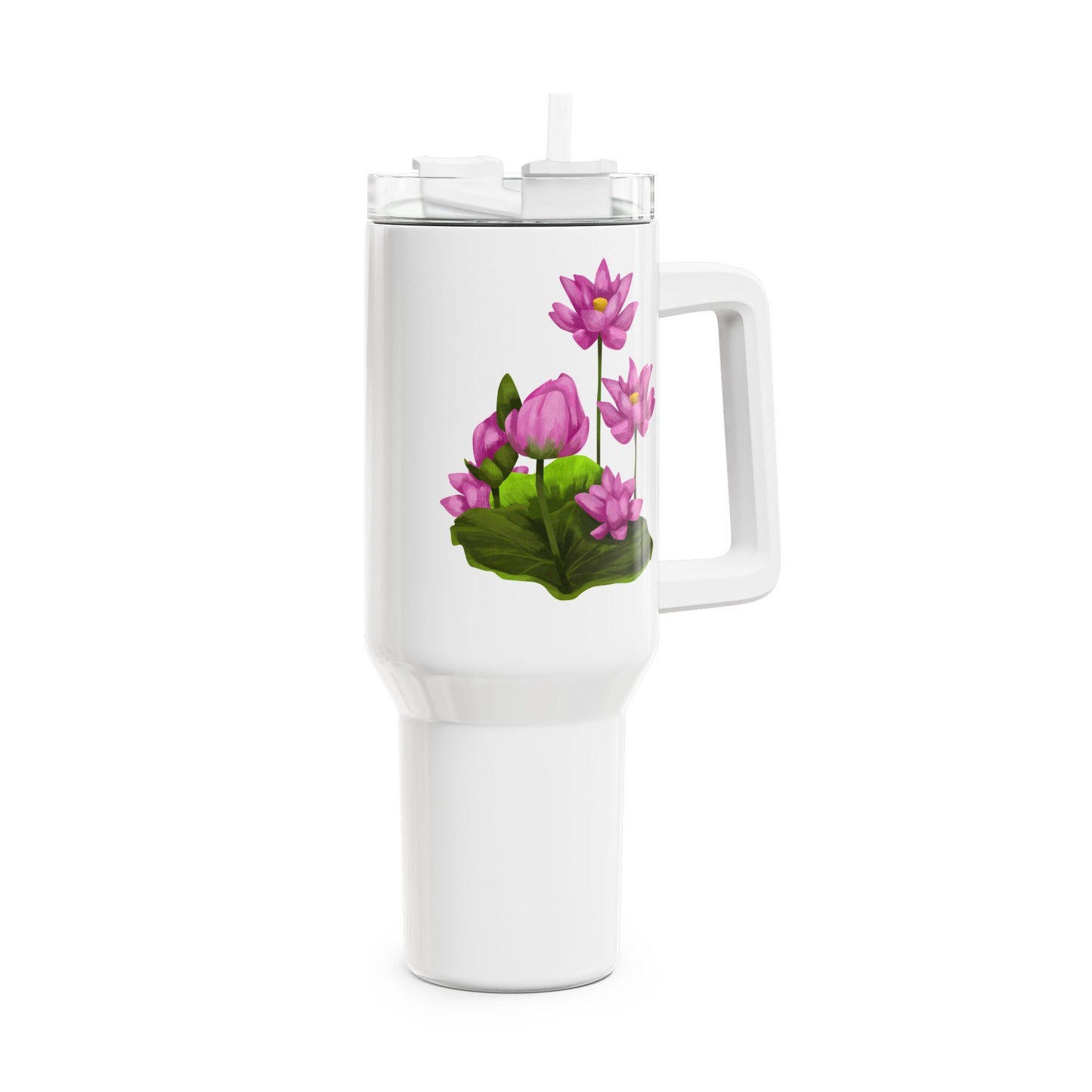 LOTUSBLUMEN LOTUSBLÜTEN PINK VIOLET • Tumbler mit Henkel & Strohhalm • XXL Reisebecher 1,2L