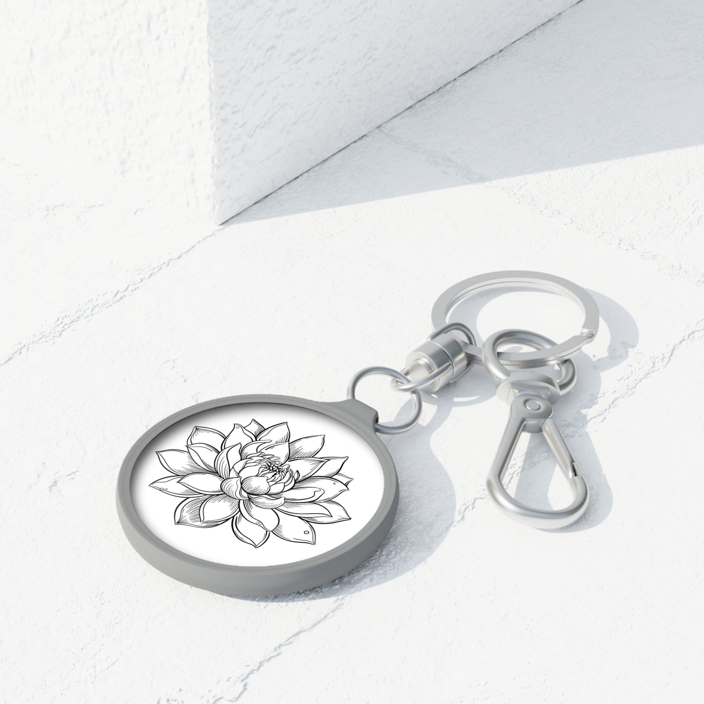 LOTUS Zeichnung BLUMENBLÜTE • Edler Luxus Schlüsselanhänger mit Karabiner für Frauen & Männer
