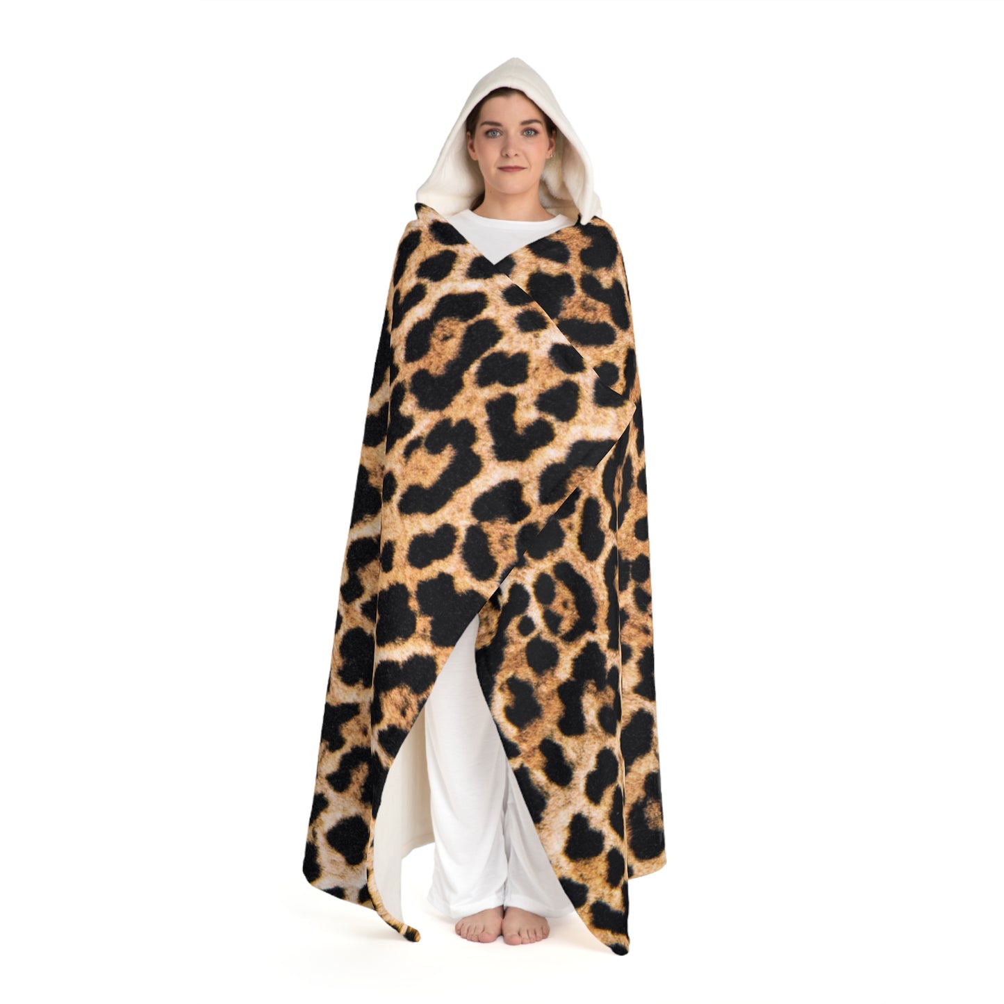 LEOPARDEN PRINT LEO • Kapuzen Kuscheldecke • Wohndecke Sherpa 130cm x 180cm