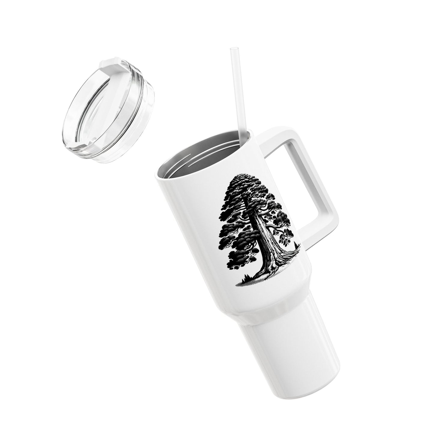 BAUM ZEICHNUNG ÄSTHETISCH • Tumbler mit Henkel & Strohhalm • XXL Reisebecher 1,2L