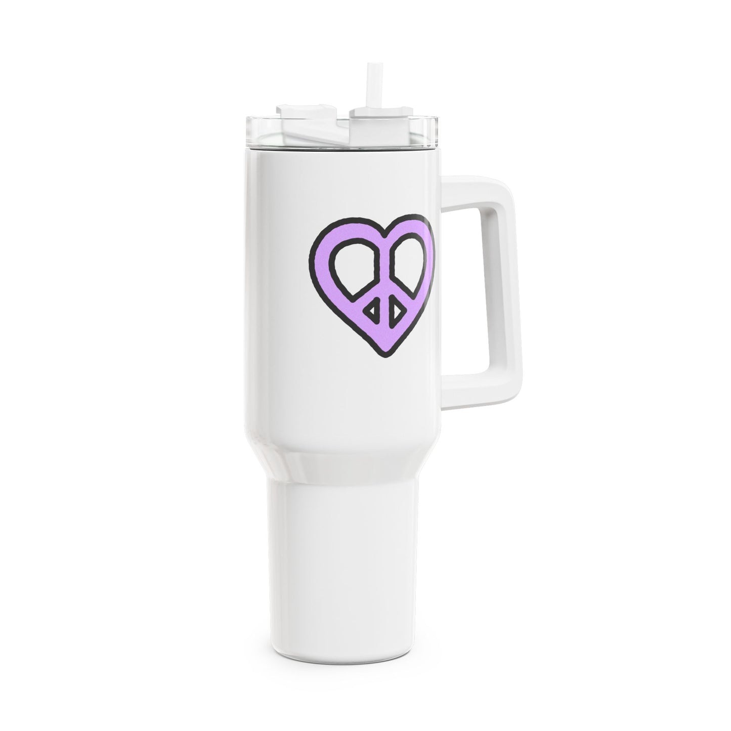 PEACE ZEICHEN HERZ FRIEDENSBOTSCHAFT • Hippie Liebesbeweis Geschenk, LOVE • Tumbler mit Henkel & Strohhalm • XXL Reisebecher 1,2L