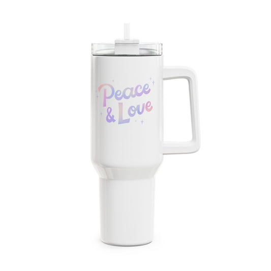 PEACE & LOVE - HAPPY HIPPIE • Tumbler mit Henkel & Strohhalm • XXL Reisebecher 1,2L