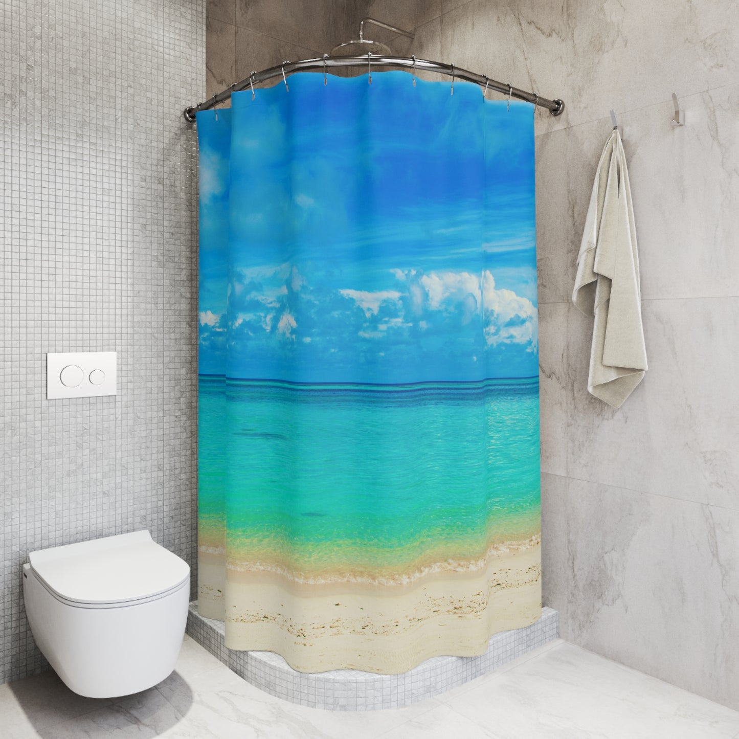 MEER STRAND HIMMEL • Urlaubsmotiv • Hochwertiger, Schöner Duschvorhang 180x200 cm Weiss