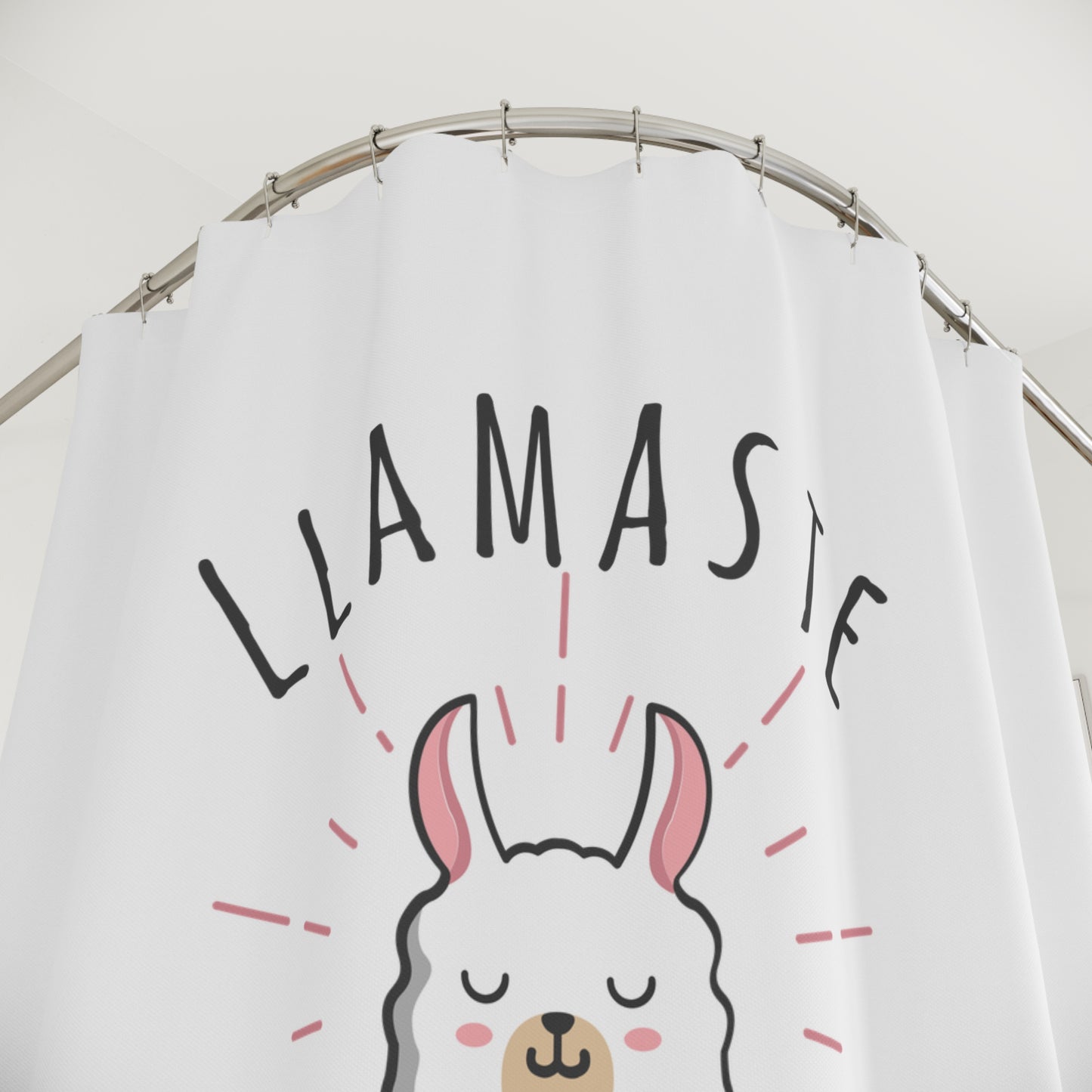 LLAMASTE LUSTIGES LAMA YOGA MEDITATION POSE • Duschvorhang 180x200 cm Weiss
