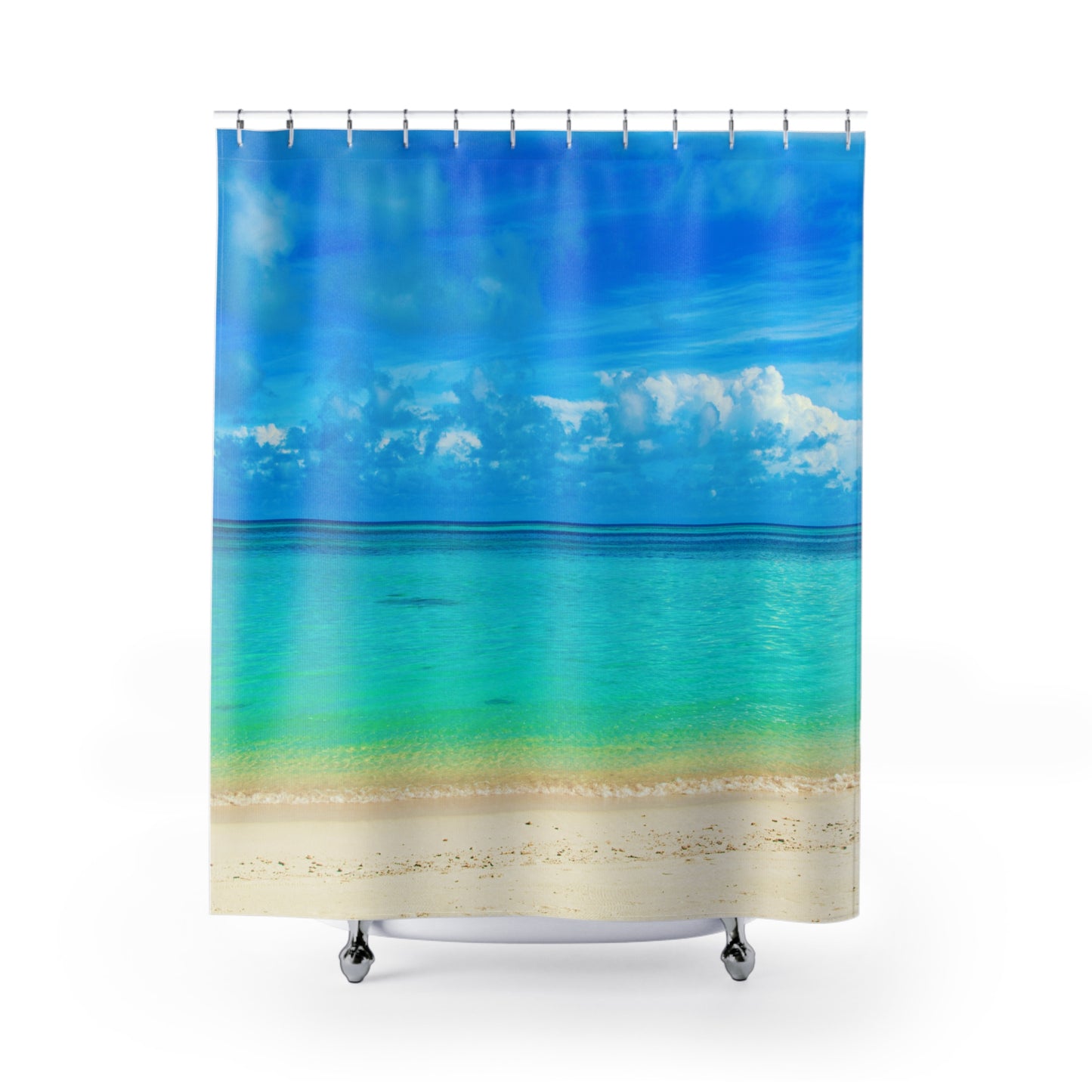 MEER STRAND HIMMEL • Urlaubsmotiv • Hochwertiger, Schöner Duschvorhang 180x200 cm Weiss