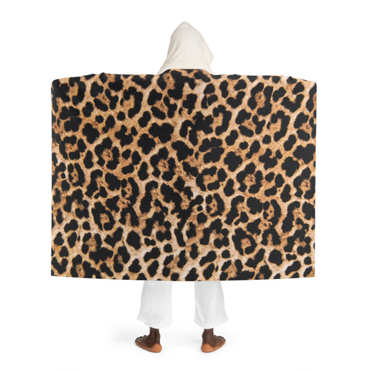 LEOPARDEN LEO FELL ANIMAL PRINT • Kapuzen Kuscheldecke • Wohndecke Sherpa 130cm x 180cm