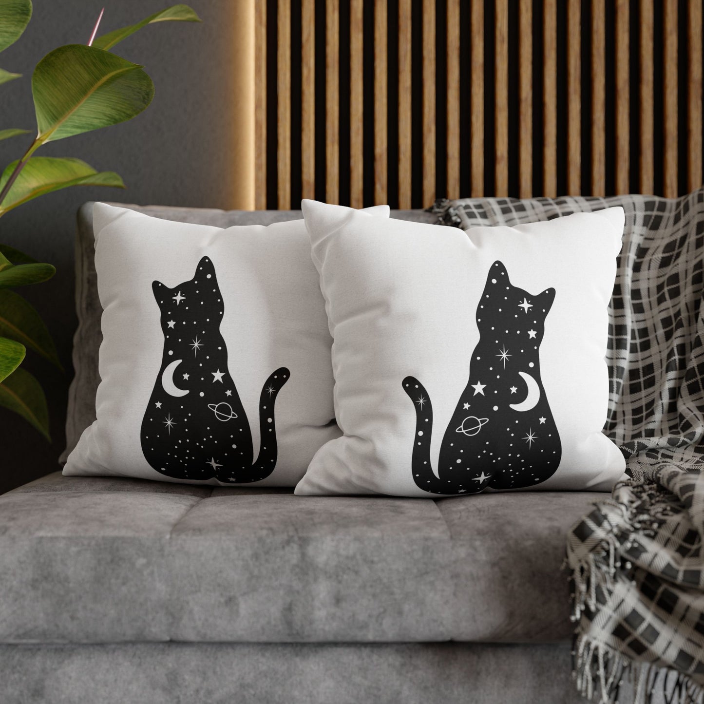 KATZE STERNENHIMMEL UNIVERSUM • Deko Kissenbezug mit Reißverschluss Quadratisch Weiß