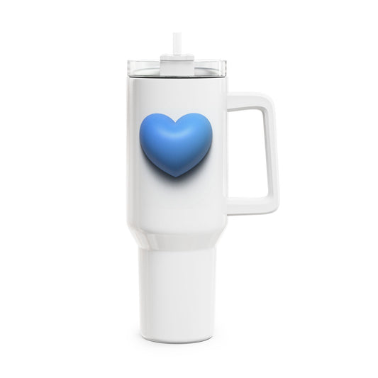BLAUES HERZ 3D ILLUSION • Tumbler mit Henkel & Strohhalm • XXL Reisebecher 1,2L