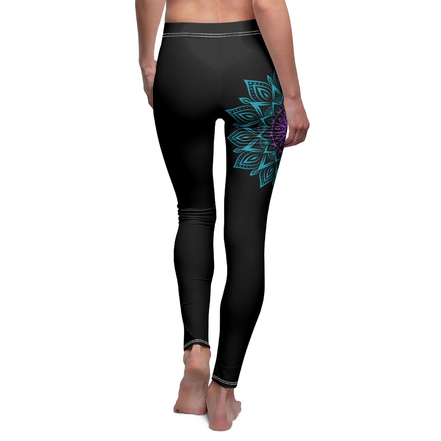 MANDALA BLUME BLÜTE LILA TÜRKIS • Damen Leggins Schwarz • Beste Leggings für Sport & Freizeit