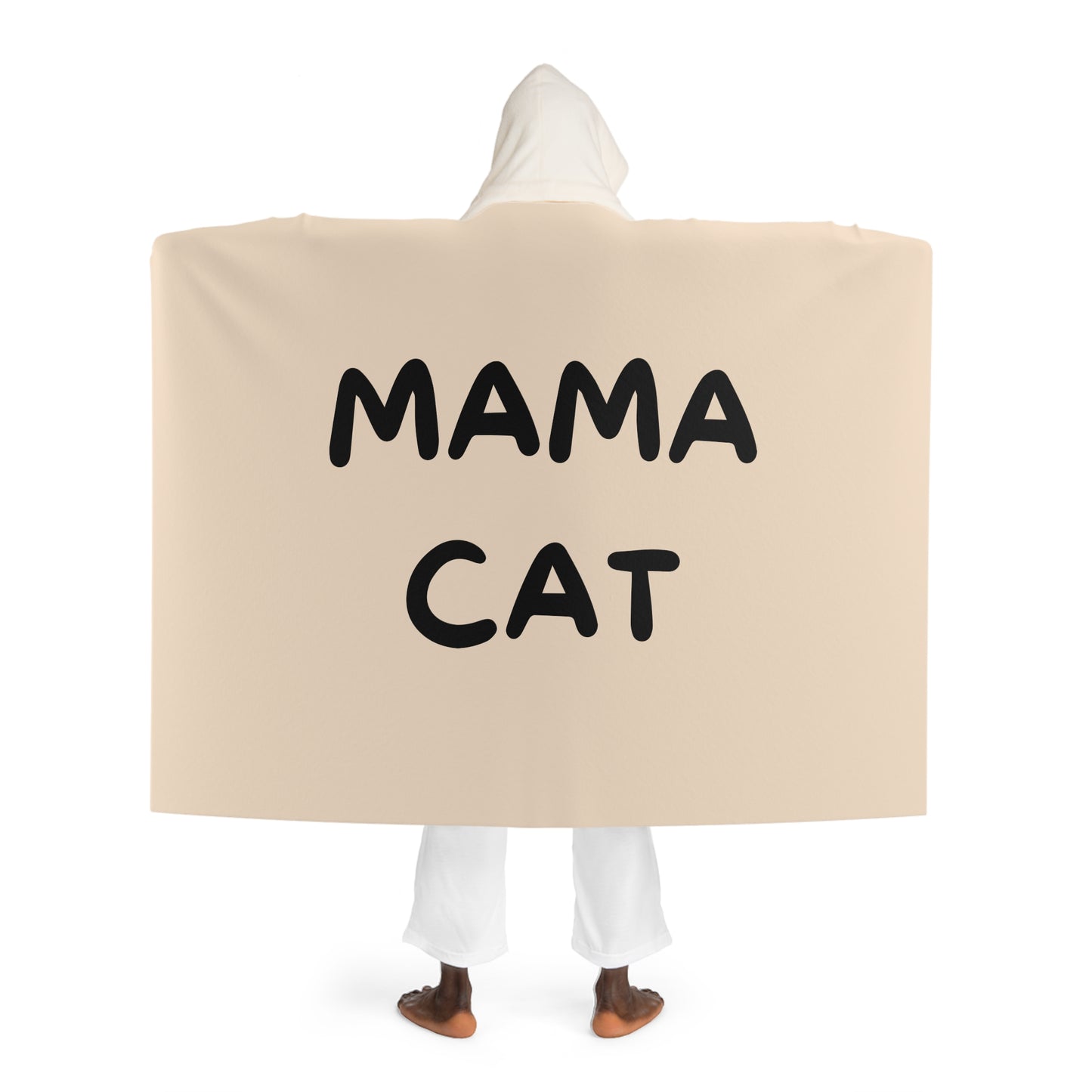 MAMA CAT - KATZENMUTTER DOSENÖFFNER • Kapuzen Kuscheldecke Beige Creme • Wohndecke Sherpa 130cm x 180cm
