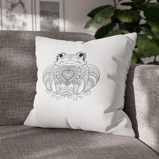 FROSCH HERZ MANDALA SÜß • Deko Kissenbezug mit Reißverschluss Quadratisch Weiß