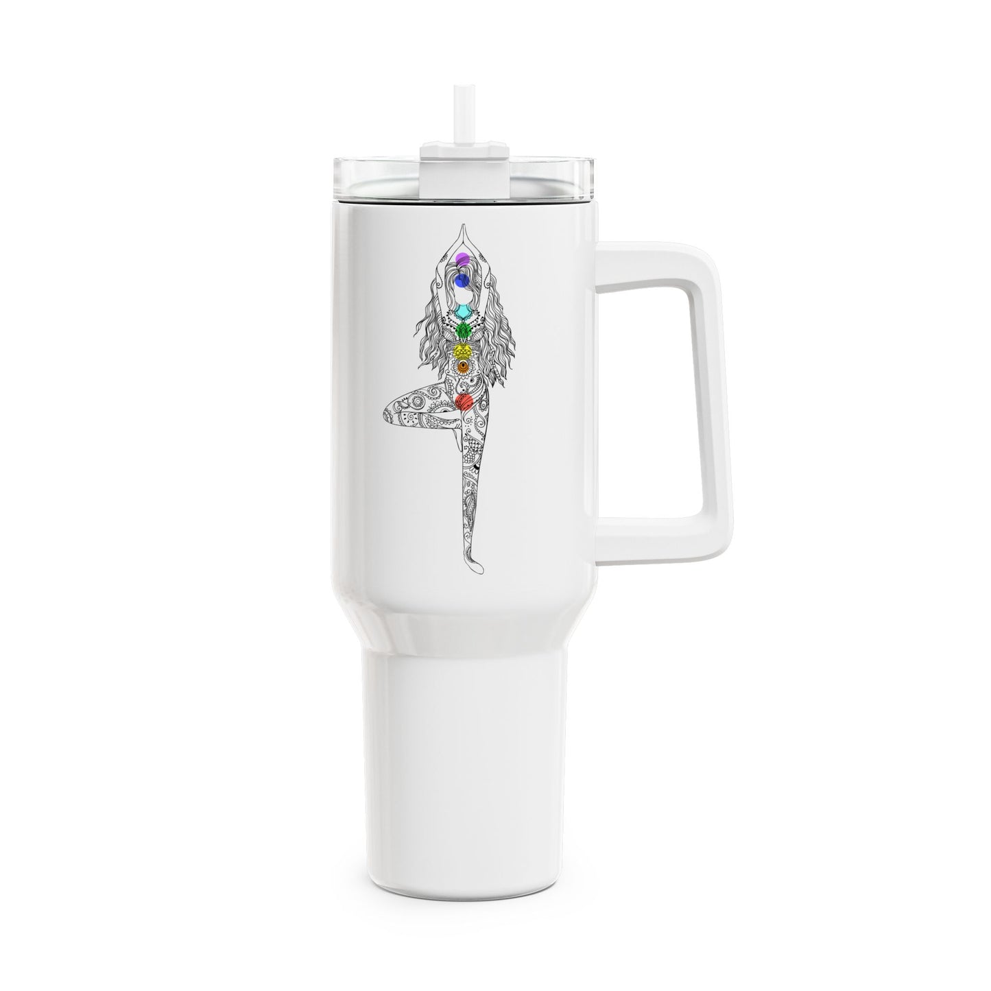 CHAKREN 7 CHAKRA SCHÖNE FRAUE BAUM POSE YOGA ASANA • Tumbler mit Henkel & Strohhalm • XXL Reisebecher 1,2L - YOGA SANTA