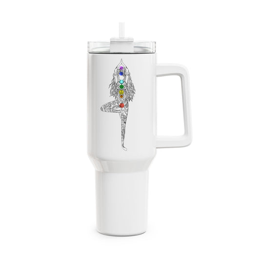 CHAKREN 7 CHAKRA SCHÖNE FRAUE BAUM POSE YOGA ASANA • Tumbler mit Henkel & Strohhalm • XXL Reisebecher 1,2L - YOGA SANTA