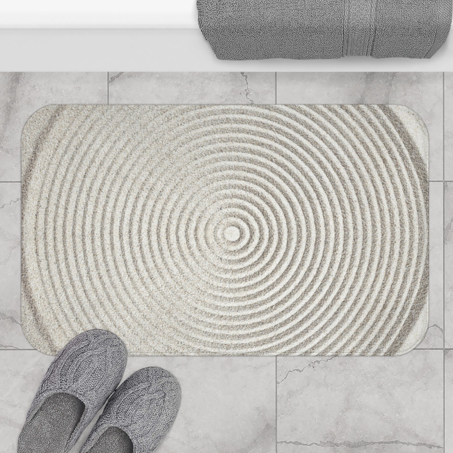 ZEN GARTEN OPTIK • Beiger Badvorleger / Fussmatte / Badteppich EXTRA Weich • 43 x 61 cm & 53 x 86 cm
