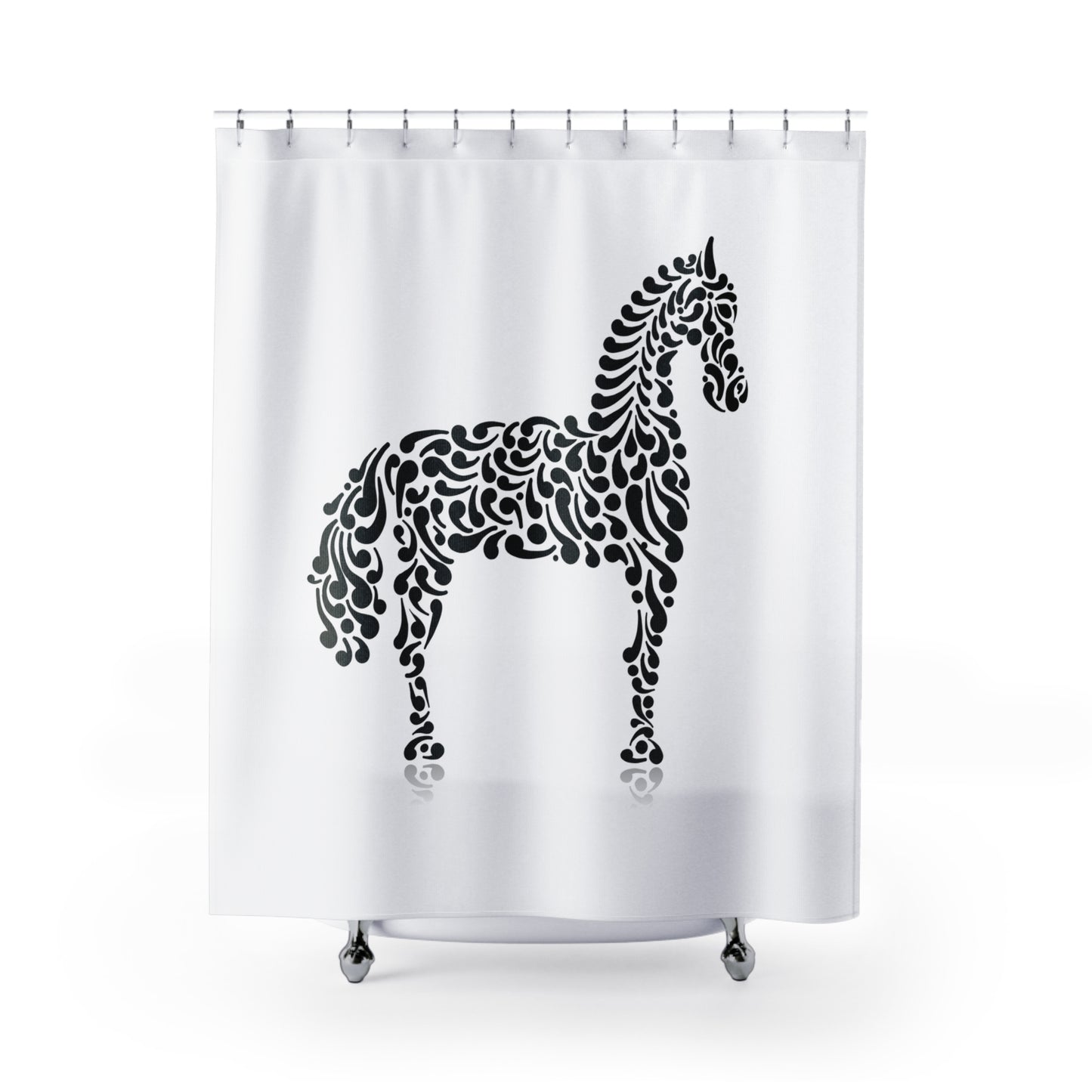 PFERD ZEICHNUNG KUNSTDRUCK • Hochwertiger, Schöner Duschvorhang 180x200 cm Weiss