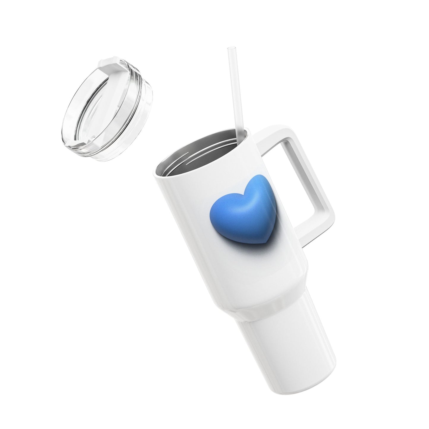 BLAUES HERZ 3D ILLUSION • Tumbler mit Henkel & Strohhalm • XXL Reisebecher 1,2L
