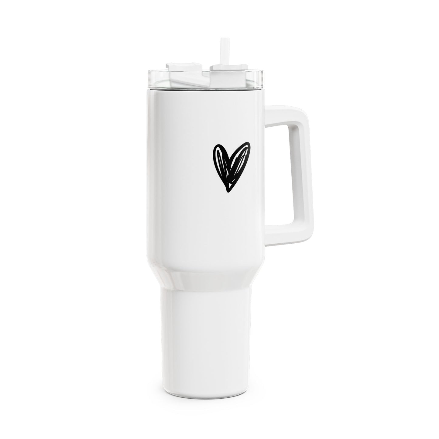 HERZCHEN ZEICHNUNG • Liebesbeweis Geschenk, LOVE Liebesbotschaft • Tumbler mit Henkel & Strohhalm • XXL Reisebecher 1,2L