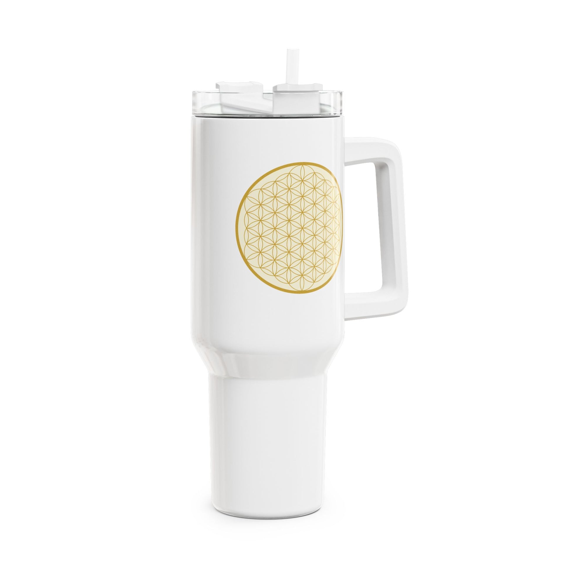 BLUME DES LEBENS GOLDGELB • Tumbler mit Henkel & Strohhalm • XXL Reisebecher 1,2L - YOGA SANTA