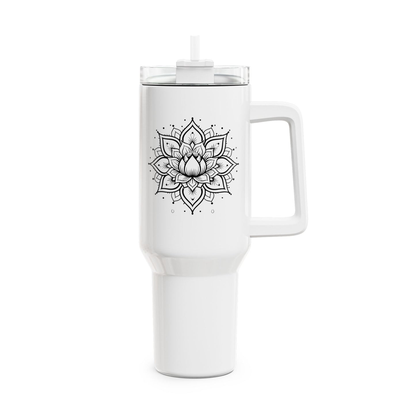 LOTUS MANDALABLUME ÄSTHETISCH • Tumbler mit Henkel & Strohhalm • XXL Reisebecher 1,2L