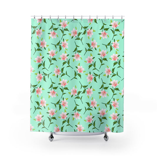 LILIEN VORHANG FÜR LILIENBLUMEN LIEBHABER • Hochwertiger, Schöner Duschvorhang 180x200 cm MINT-GRÜN