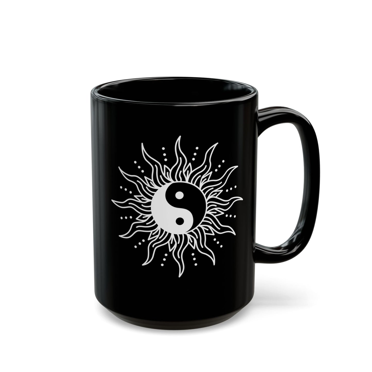 YING YANG SONNE • Spirituelles Design • 440ml XXL Kaffeebecher Schwarz - YOGA SANTA