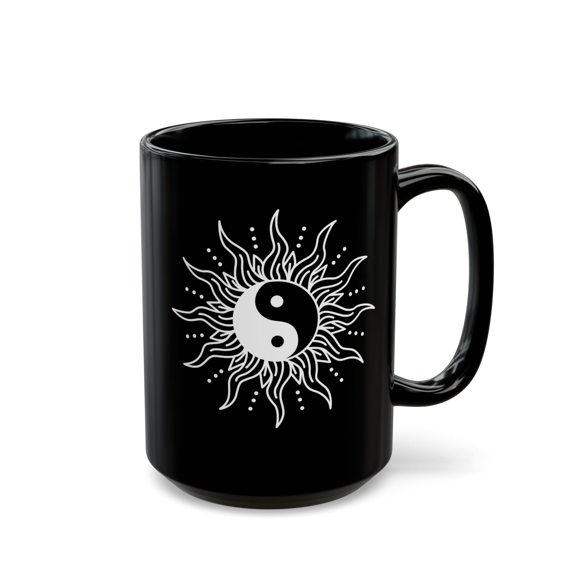 YING YANG SONNE • Spirituelles Design • 440ml XXL Kaffeebecher Schwarz - YOGA SANTA