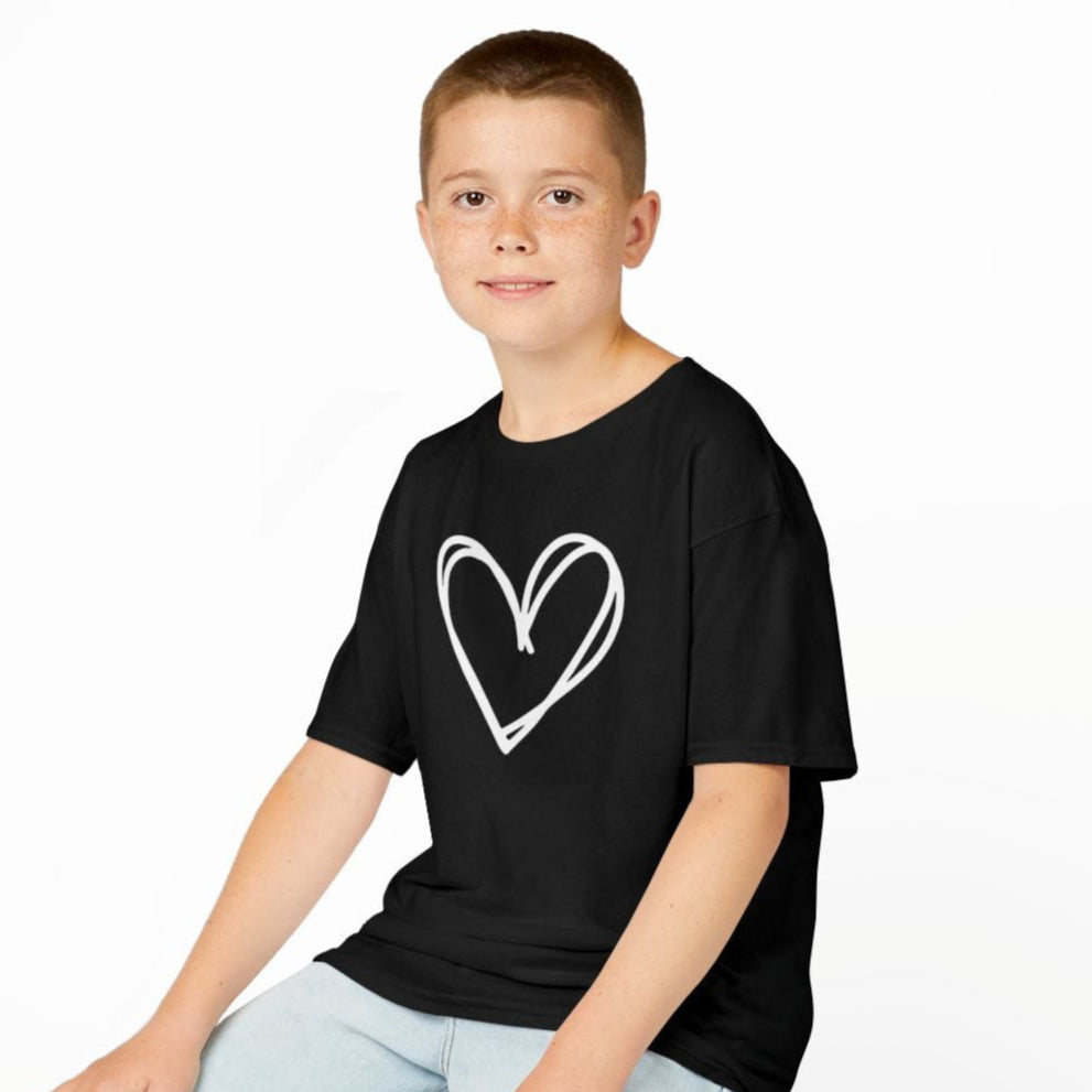 HERZ BILD HERZCHEN HANDGEZEICHNET LOVE PRINT MOTIV • Oversize Kinder T-Shirt Mädchen Jungen • BIO Baumwolle 🌿