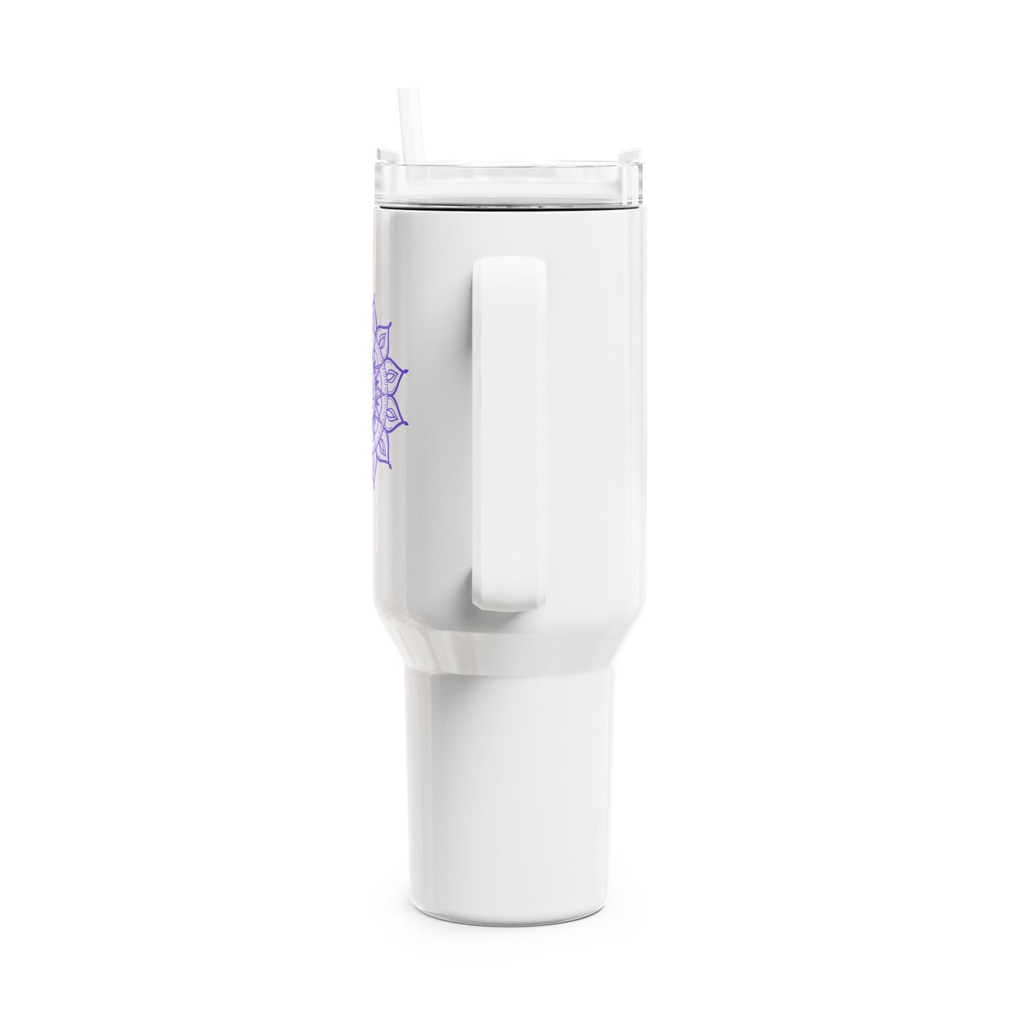 MANDALA LILA BLUME VIOLET • Tumbler mit Henkel & Strohhalm • XXL Reisebecher 1,2L - YOGA SANTA