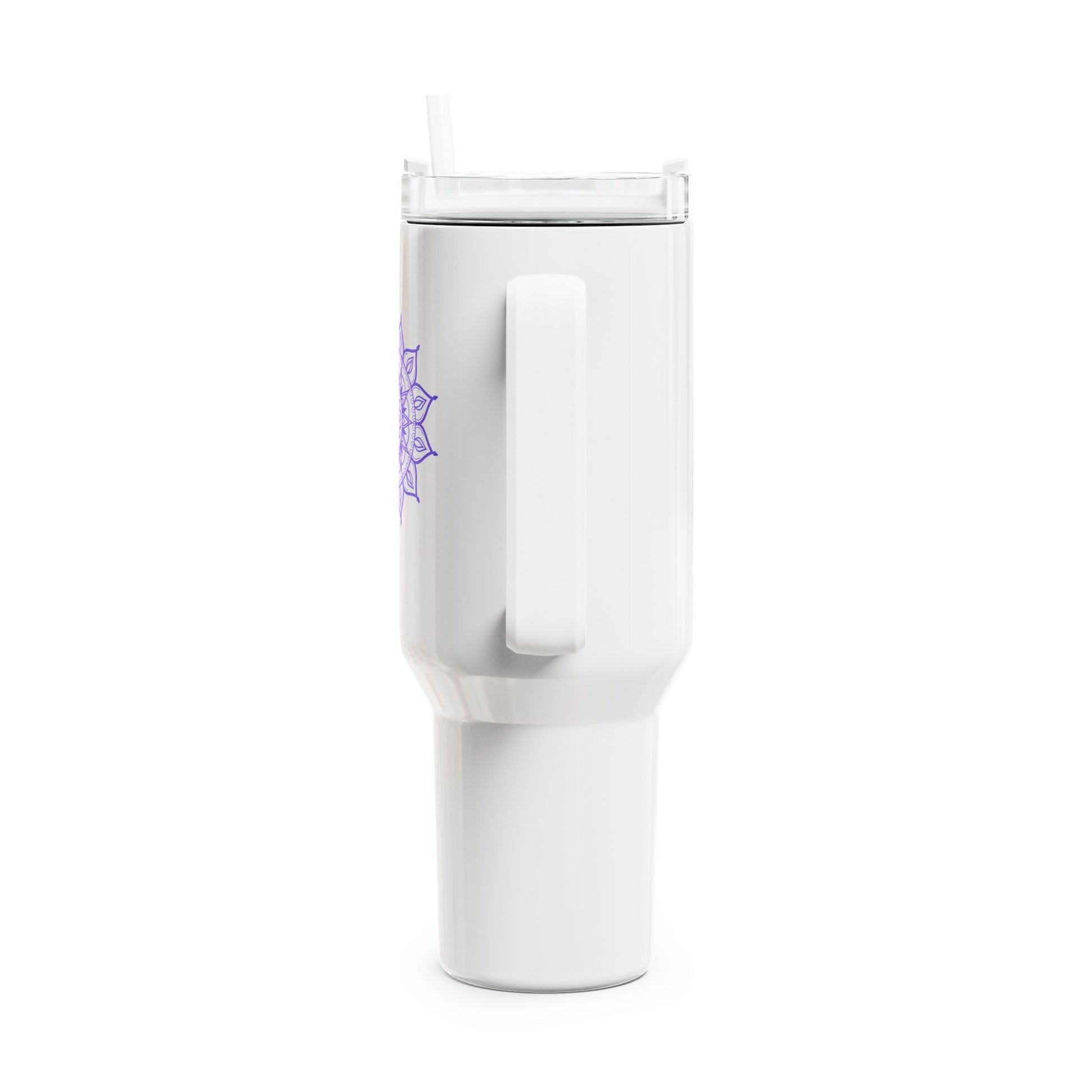 MANDALA LILA BLUME VIOLET • Tumbler mit Henkel & Strohhalm • XXL Reisebecher 1,2L - YOGA SANTA