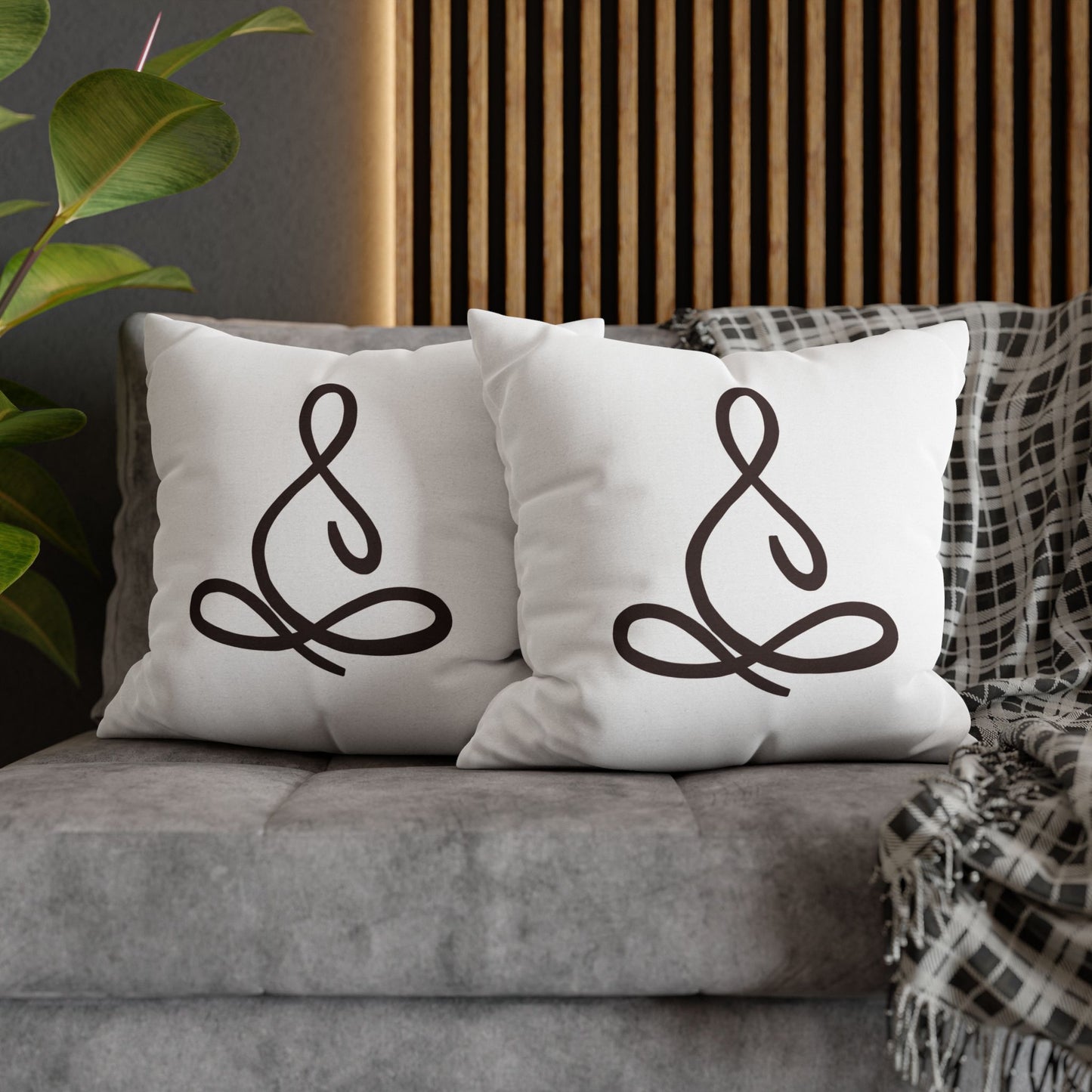 YOGA MOTIV KISSEN Minimalisitsch - Eine Linie Zeichnung • Deko Kissenbezug mit Reißverschluss Quadratisch Weiß