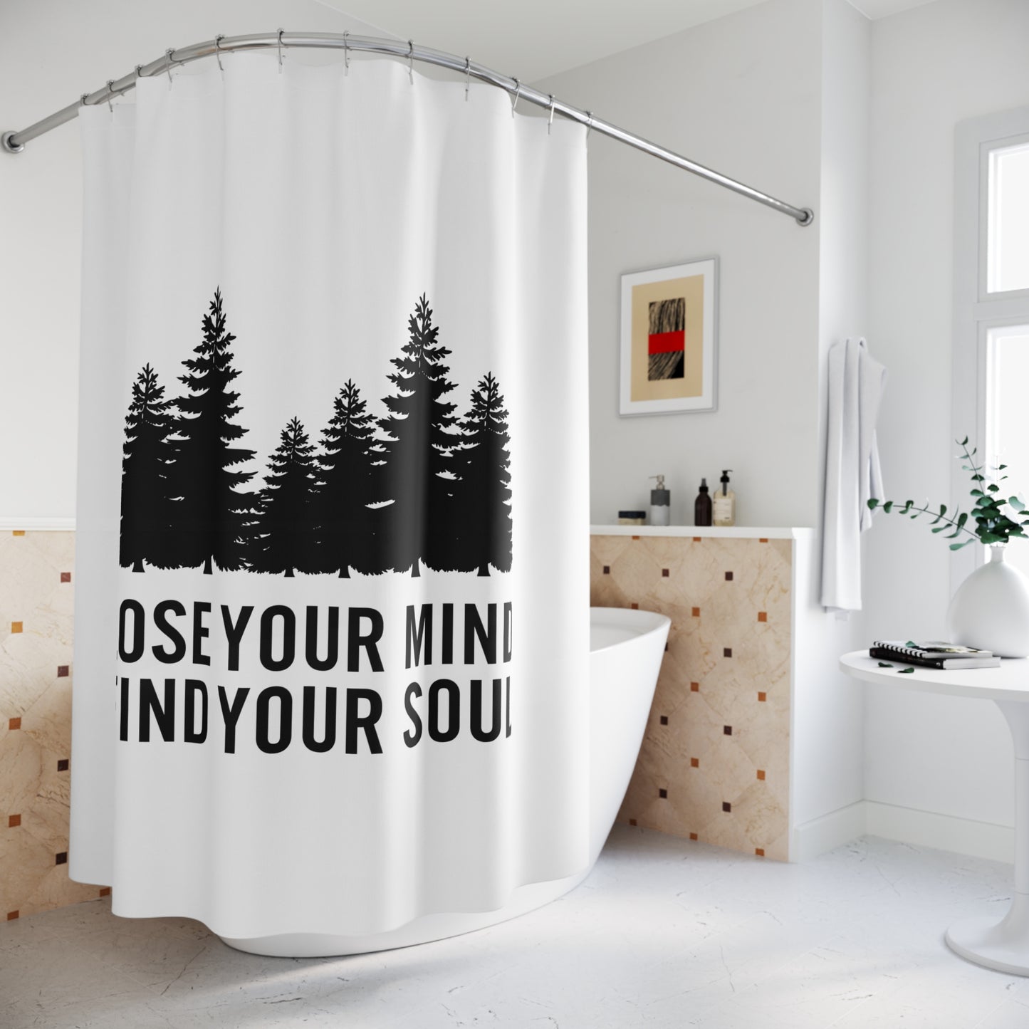 WALD - LOSE YOUR MIND - FIND YOUR SOUL • Duschvorhang 180x200 cm Weiss