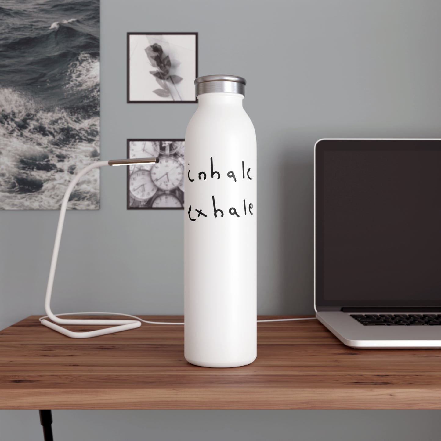 INHALE EXHALE • YOGA SPRUCH • Edelstahl Thermosflasche SLIM • 600 ml