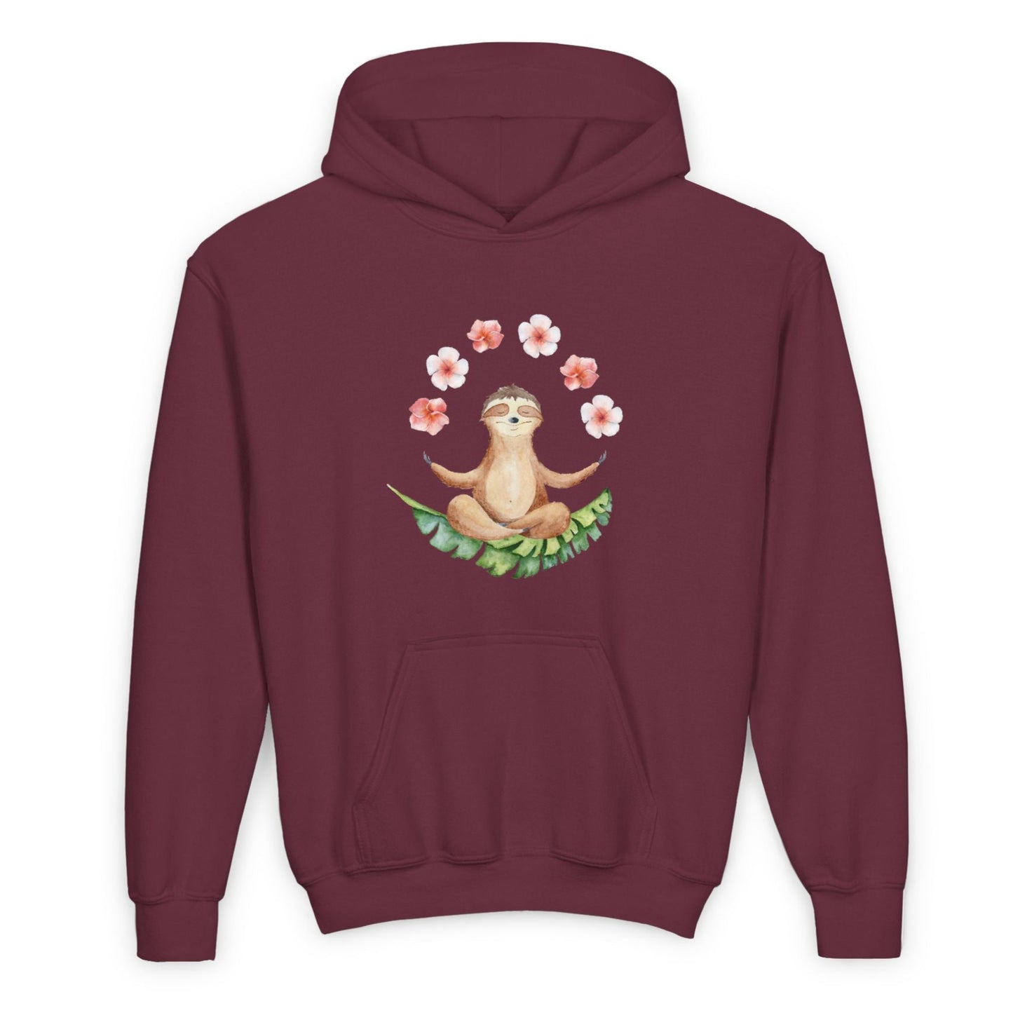FAULTIER MEDITATION TIERYOGA NIEDLICH SÜß MIT BLUMEN • Kinder Hoodie für Mädchen & Jungen (7–16 Jahre) | Kuschelweiche Baumwolle 🌿
