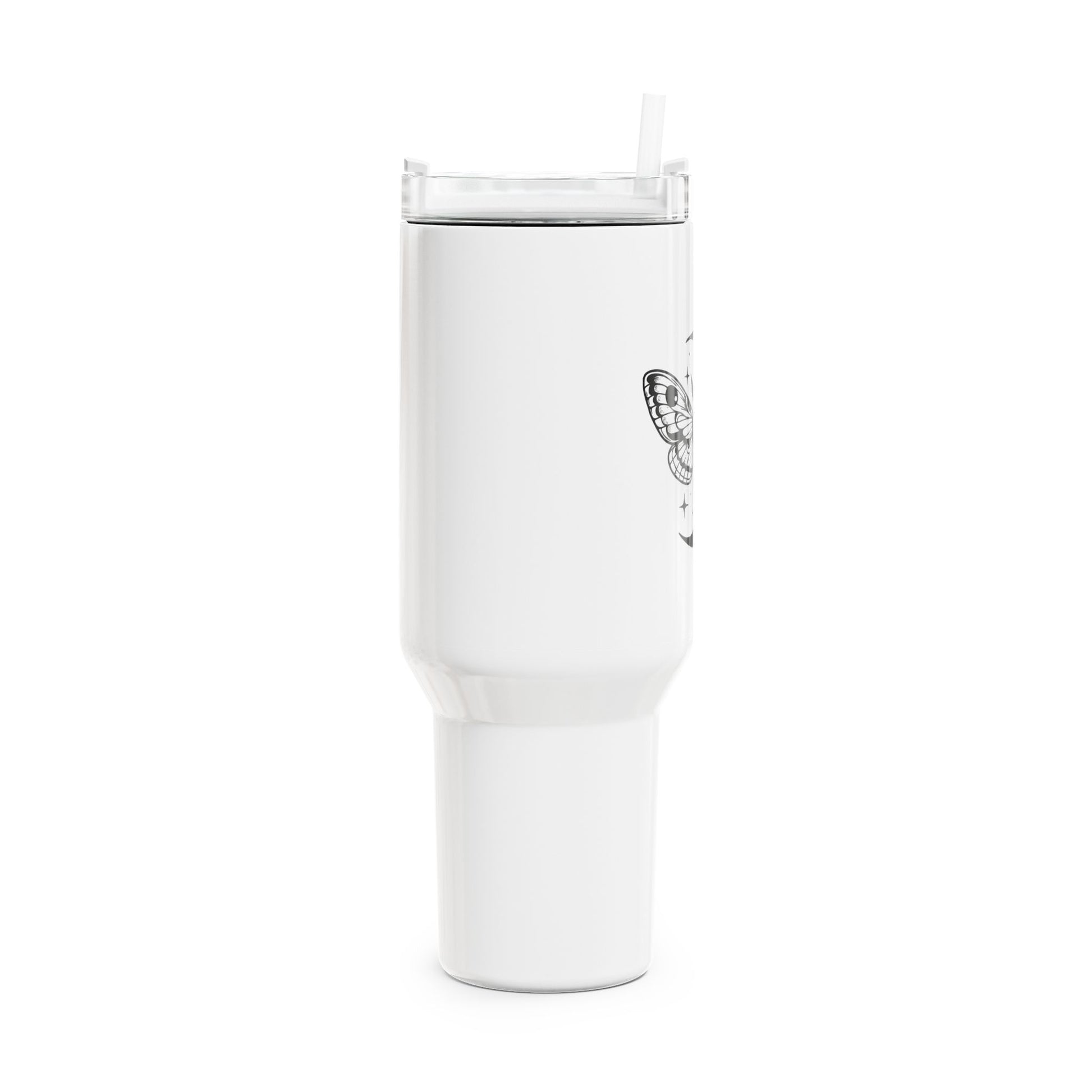 MOND STERNE MOTTE FALTER - SPIRITUELLE TRANSFORMATION • Tumbler mit Henkel & Strohhalm • XXL Reisebecher 1,2L - YOGA SANTA