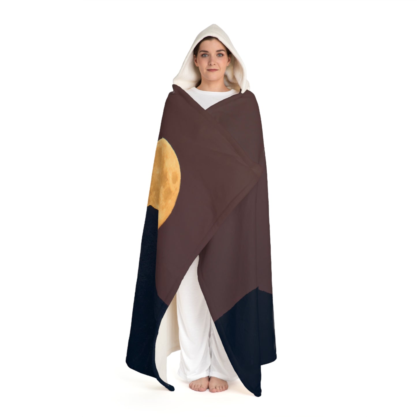 MOND HIMMEL BERGE  • Kapuzen Kuscheldecke Braun • Wohndecke Sherpa 130cm x 180cm