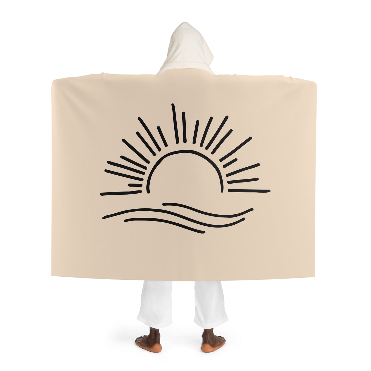 SONNE MEER SONNENAUFGANG Sonnenuntergang • Kapuzen Kuscheldecke Beige Creme • Wohndecke Sherpa 130cm x 180cm